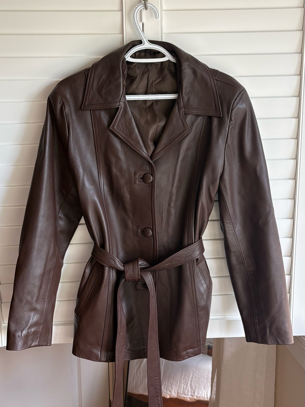Brown leather jacket tie waist medium